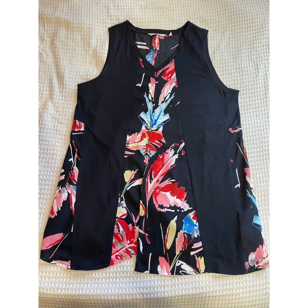 Soft Surroundings Tropical Floral Black Flowing Tank Top Summer Style Large - Picture 9 of 10